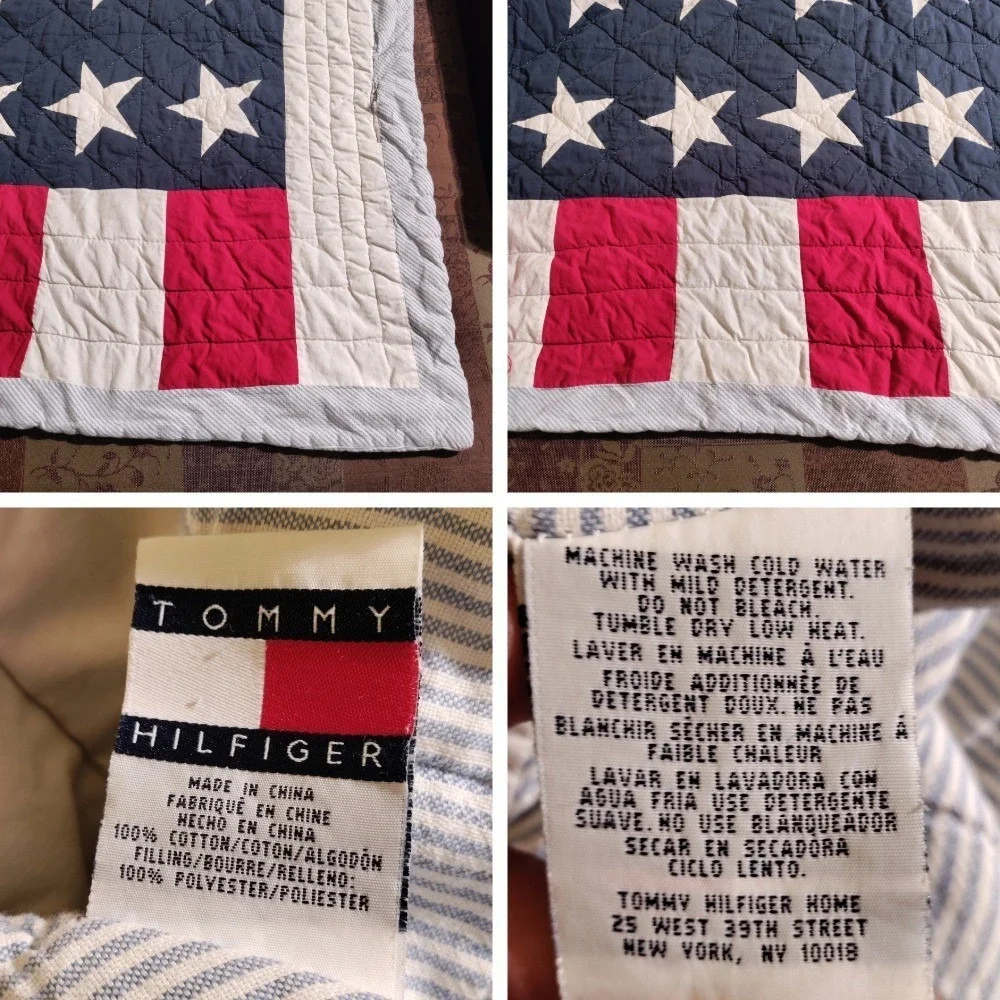 Tommy Hilfiger American Flag Quilt Stars Stripes Approximately 82Wx84L Imperfect